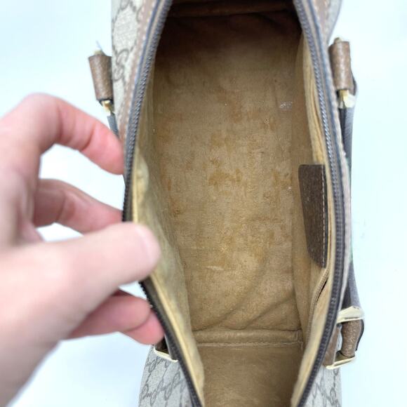 Gucci GG Supreme Monogram Web Vintage Boston Bag Canvas Leather Beige Brown - Picture 12 of 16